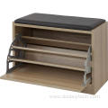 Wooden Shoe Storage Stool Cabinet With Seat